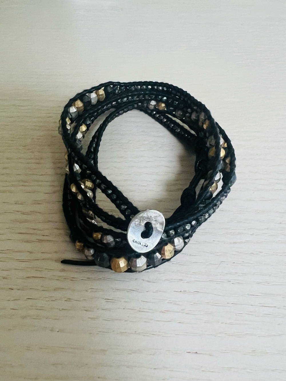 Chan Luu bracelet.  Black leather and gold.